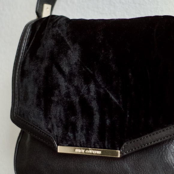 Juicy Couture Black Velour Faux Leather Handbag/Sachet YHRU3270 - Picture 5 of 16